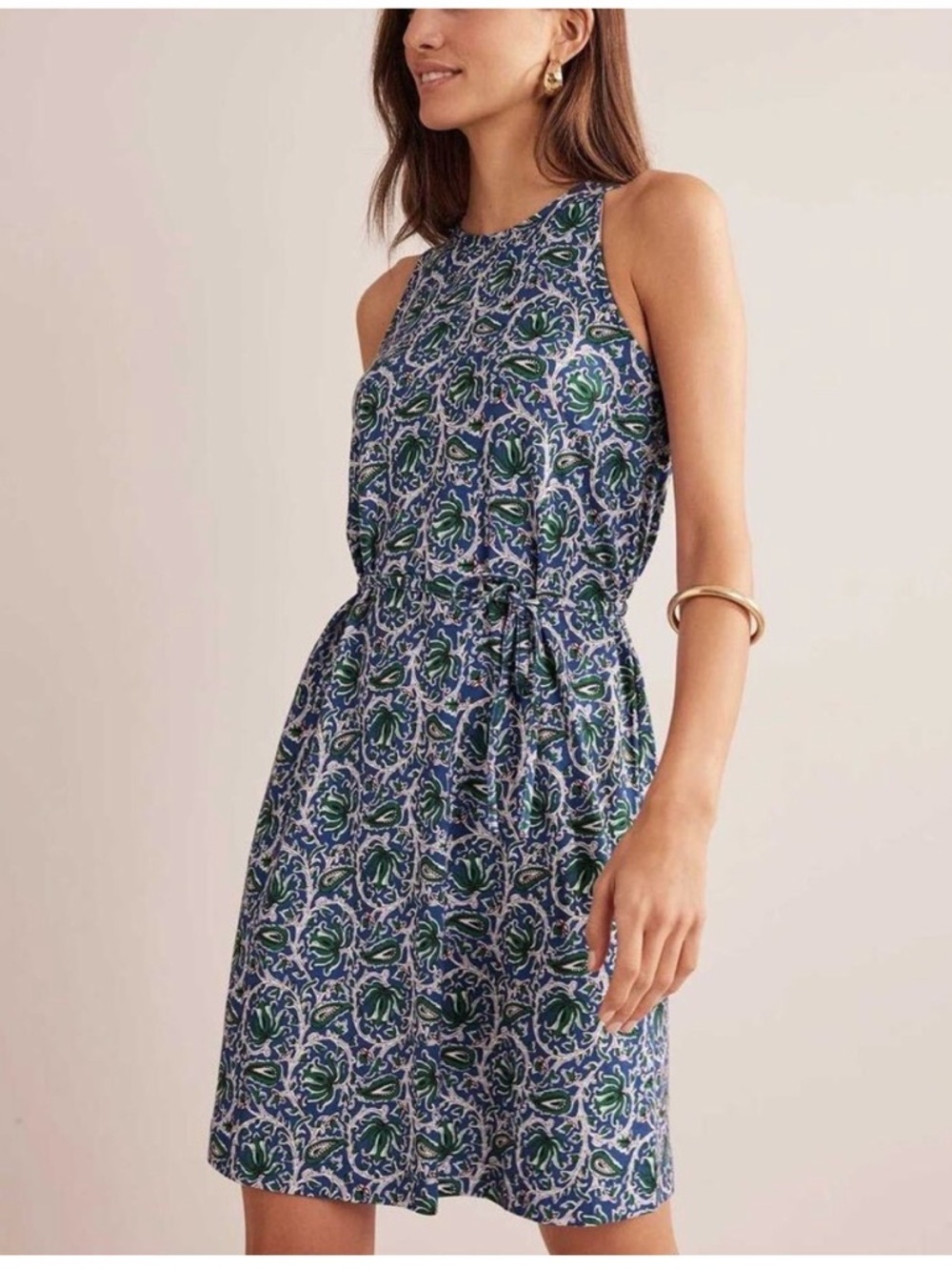 Boden 6L Swing Jersey Dress with tie in Blue Wave